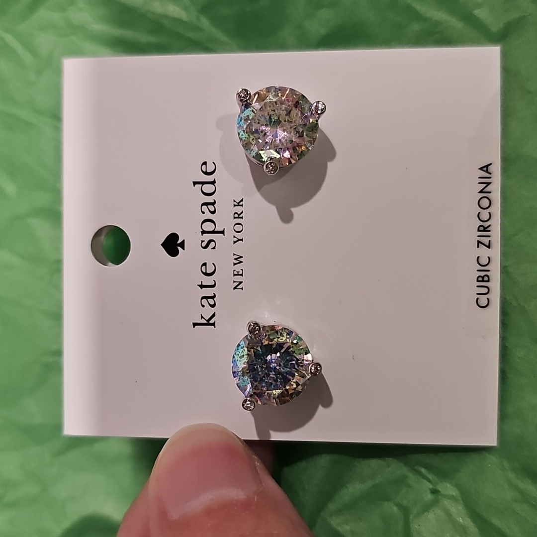 Kate Spade Round Rise & Shine Cubic Zirconi Silver Tone Earrings Nwt Msrp $50